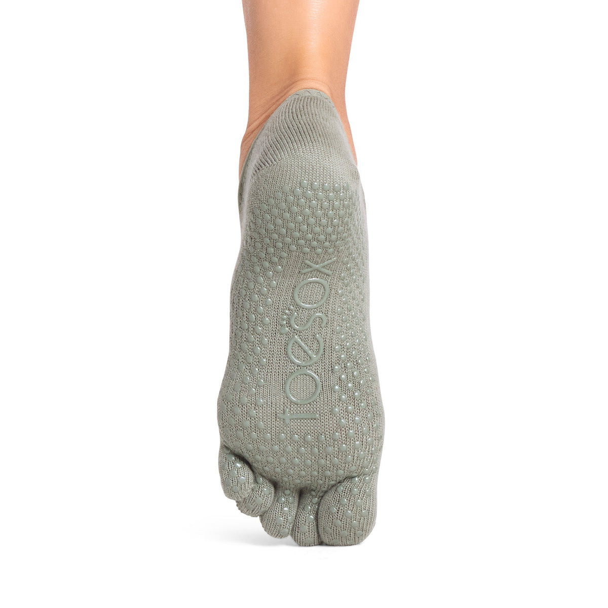 ToeSox Full Toe Elle Grip Socks in Leaf – non-slip grip sole, back view