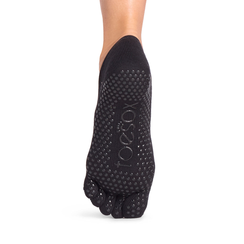 ToeSox Full Toe Ivy Grip Socks in Ebony velvet – non-slip grip sole, back view