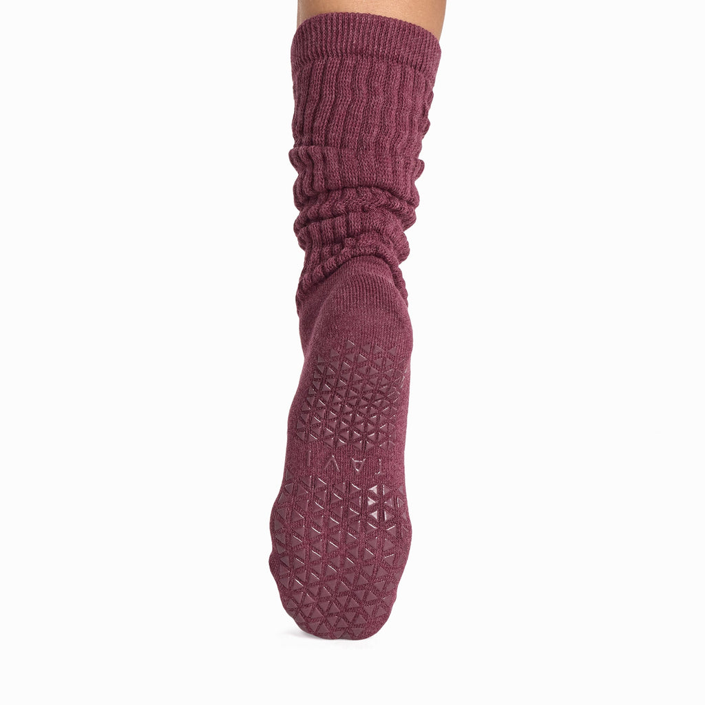 Tavi Grip Stacy Socks in Bordeaux melange – non-slip grip sole, back view