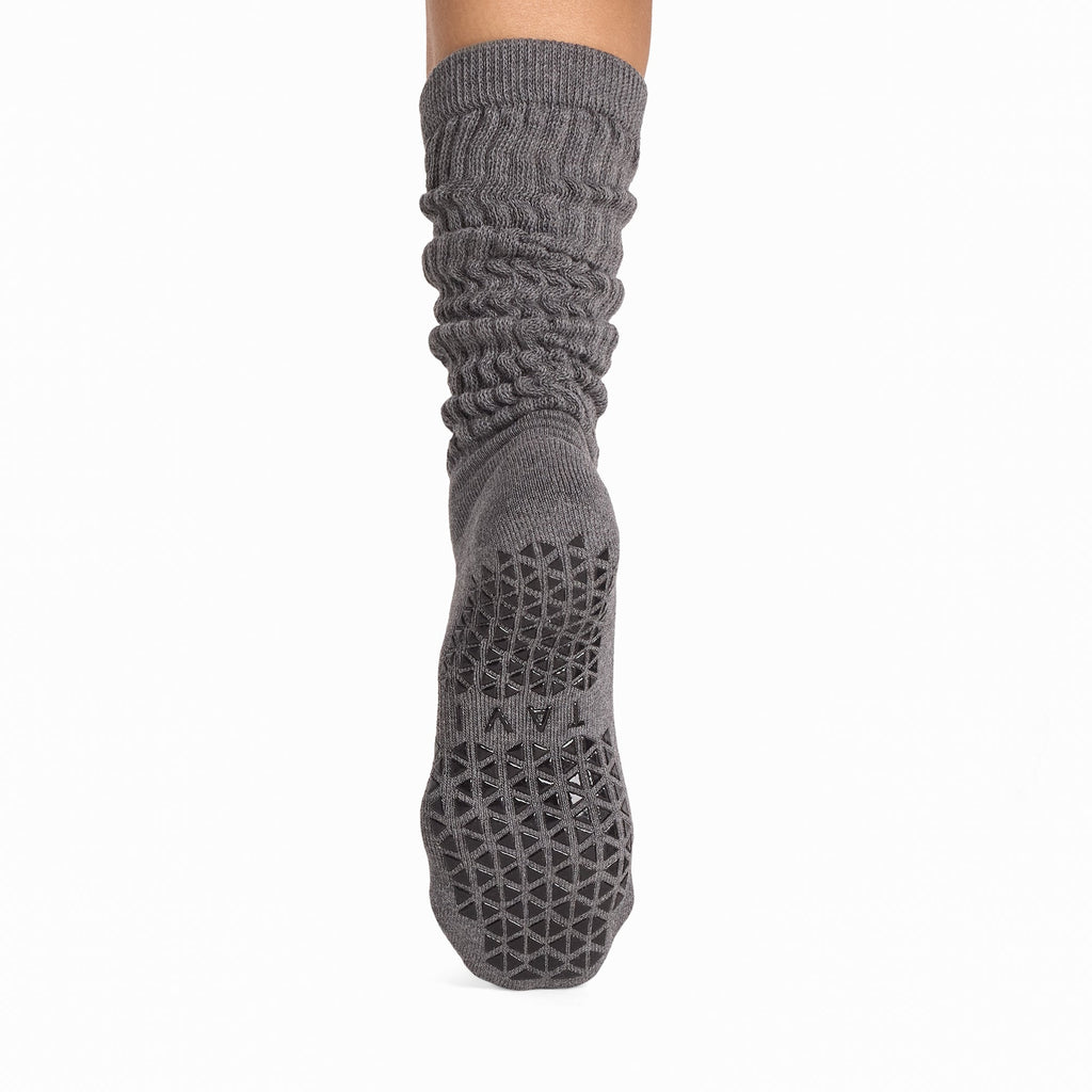 Tavi Grip Stacy Socks in Midnight melange space dye – non-slip grip sole, back view