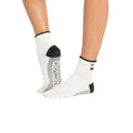 Ankle length five toe grip socks in white with cherry