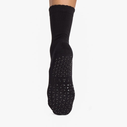 Tavi Grip Kalea Scallop Socks in Ebony – non-slip grip sole, back view
