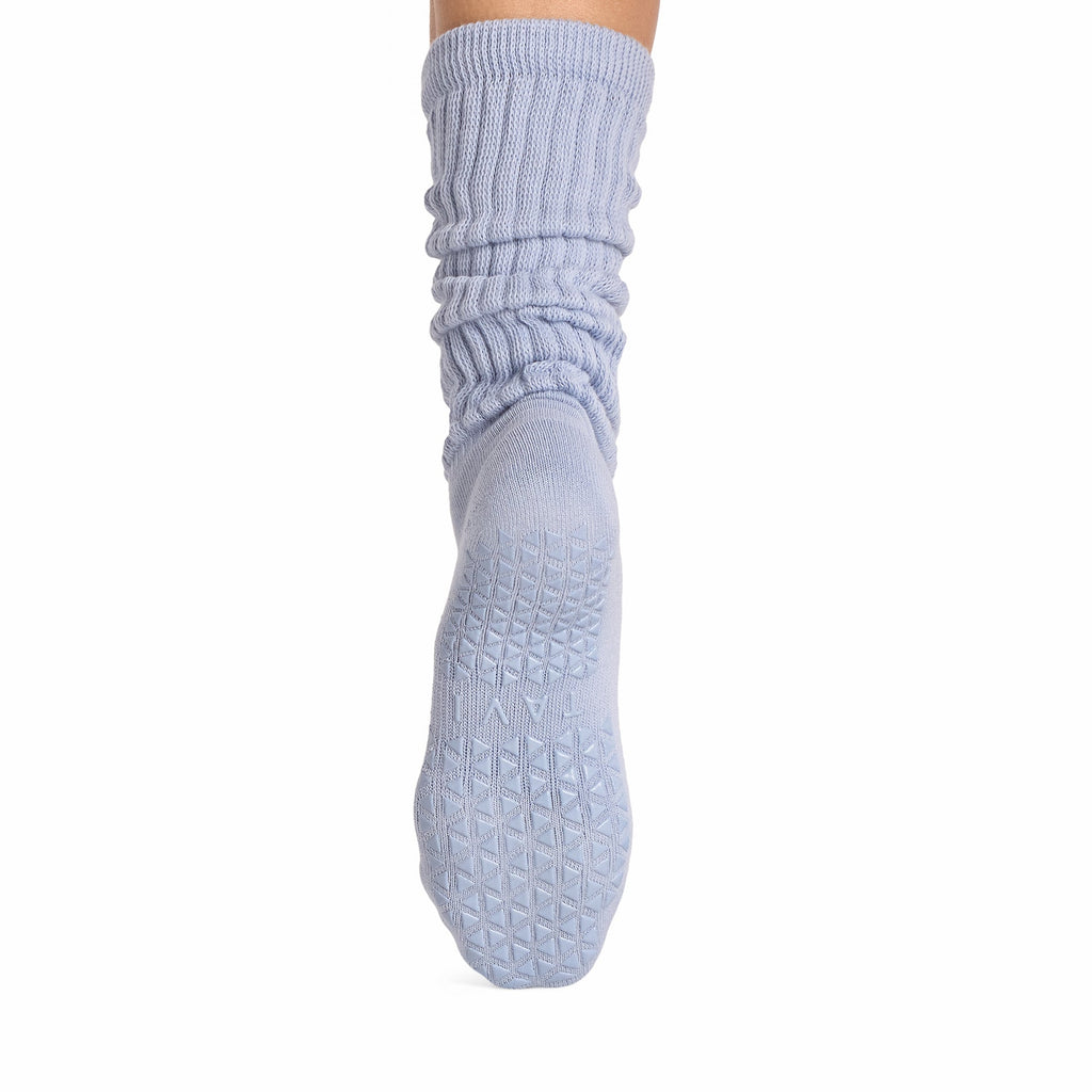 Tavi Grip Stacy Socks in Sky spell – non-slip grip sole, back view