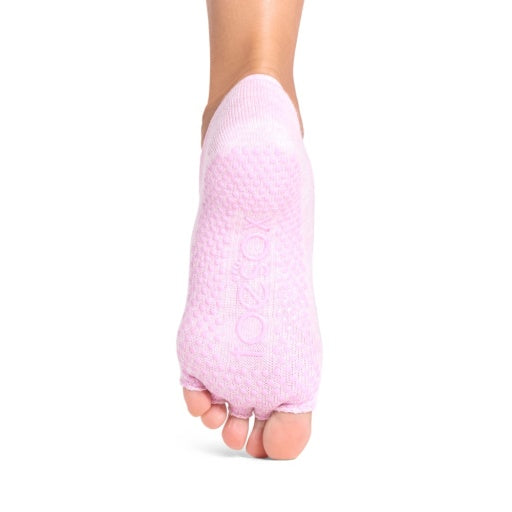 ToeSox Half Toe Ivy Grip Socks in Rosy Melange – non-slip grip sole, back view