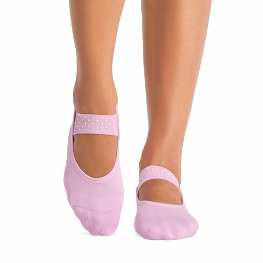 Tavi Grip Lola Socks in Moonlit lilac – worn on feet, front view