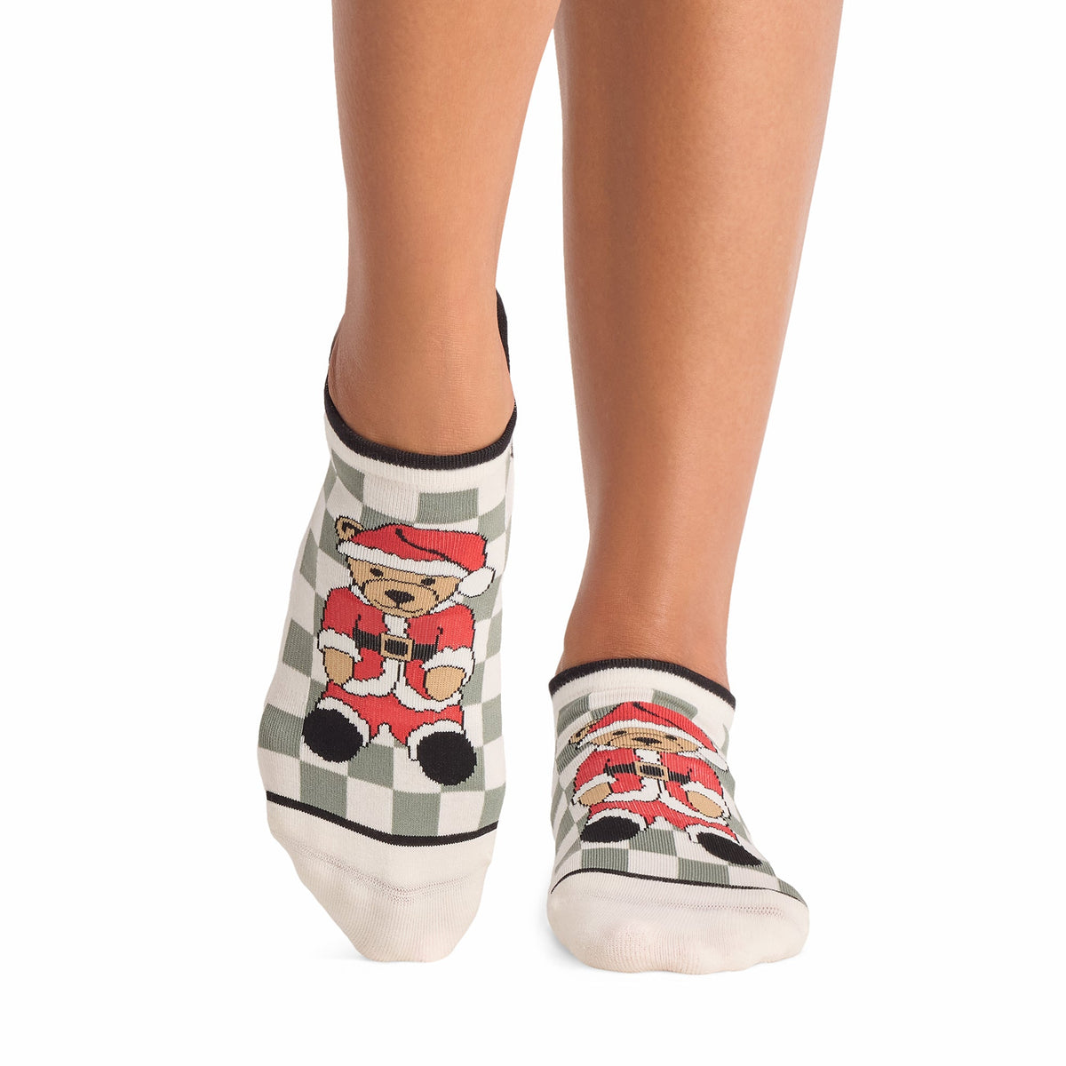 Tavi Grip Savvy Socks in Teddy claus – worn on feet, front view