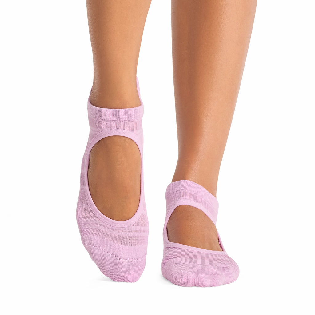Tavi Grip Emma Breeze Socks in Moonlit lilac – worn on feet, front view