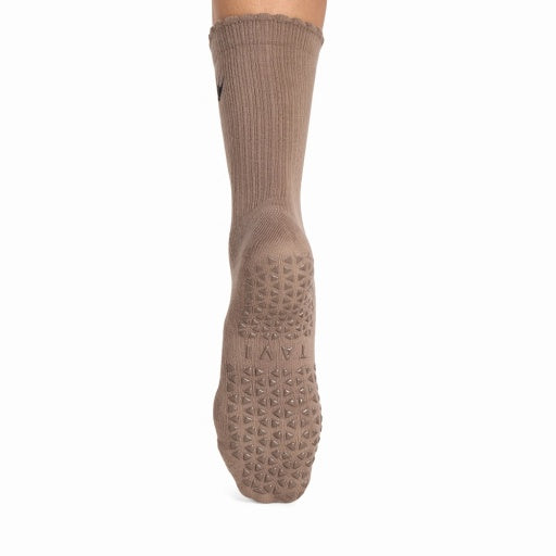 Tavi Grip Kalea Scallop Socks in Pebble – non-slip grip sole, back view