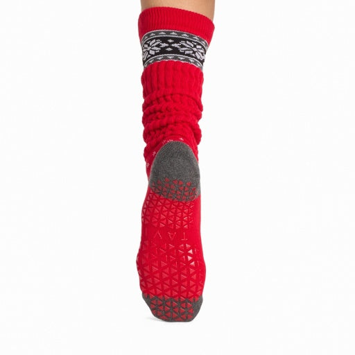 Tavi Grip Stacy Socks in Festive – non-slip grip sole, back view