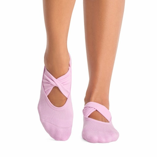 Tavi Grip Penny Socks in Moonlit lilac – worn on feet, front view